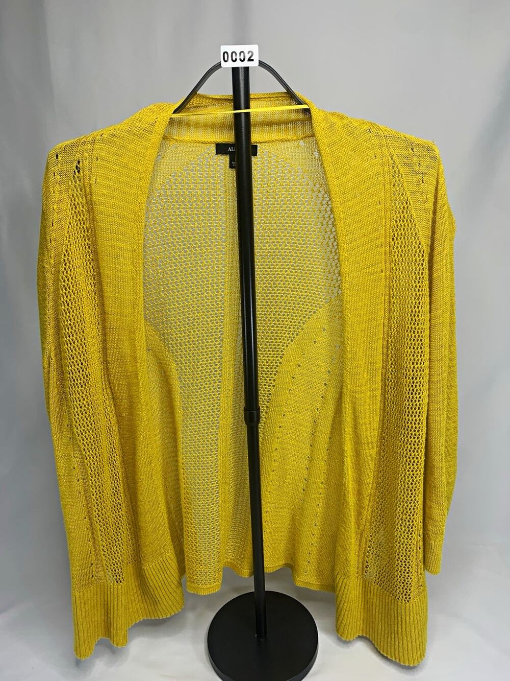 Alfani Yellow Solid Open Knit Lightweight Open Front Cardigan Sweater L